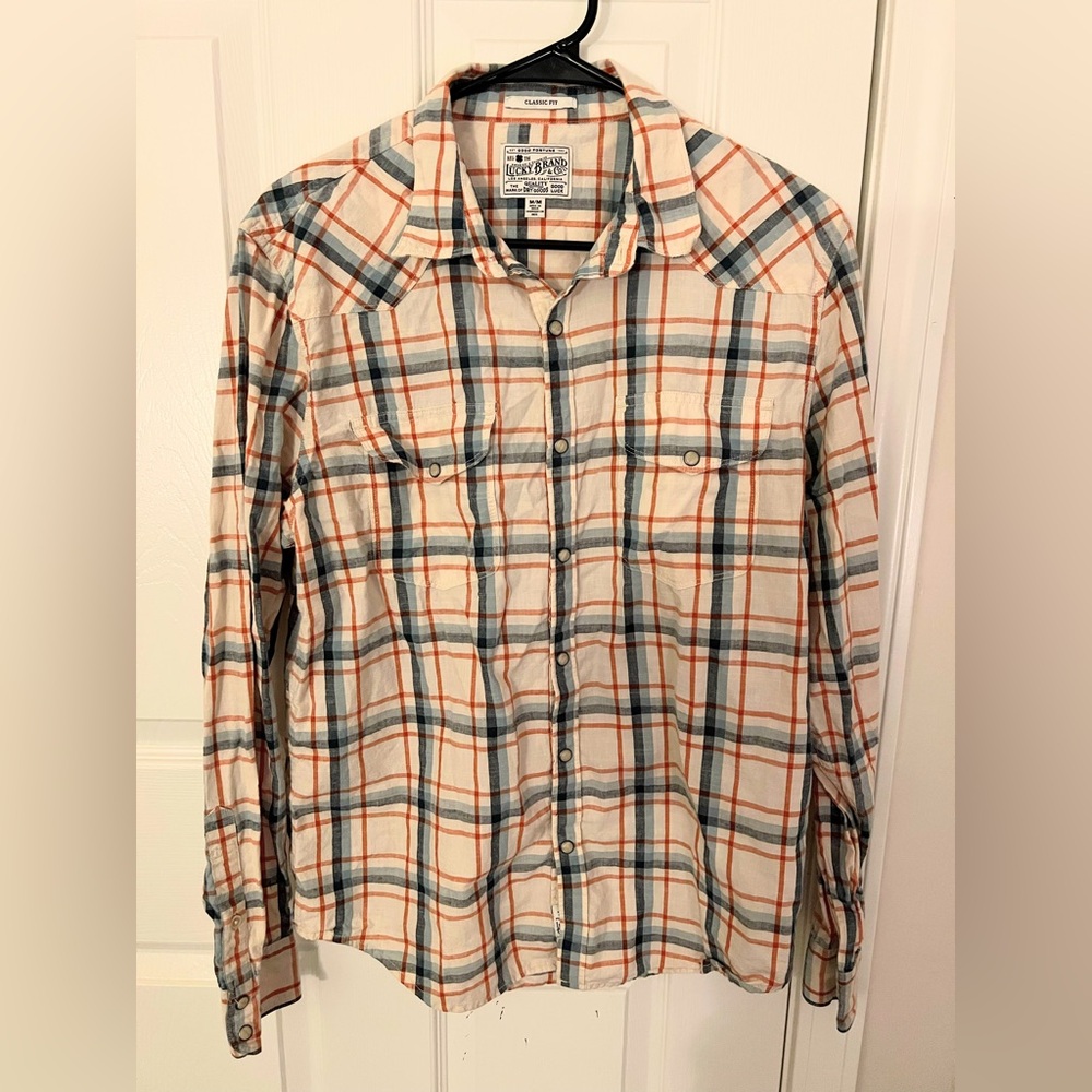 5/$25 Lucky Brand Men's Long Sleeve Western Style Pearl Snap Shirt Medium